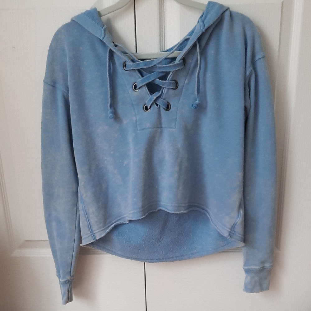 American Eagle Outfitters Lace-Up Blue Hoodie
